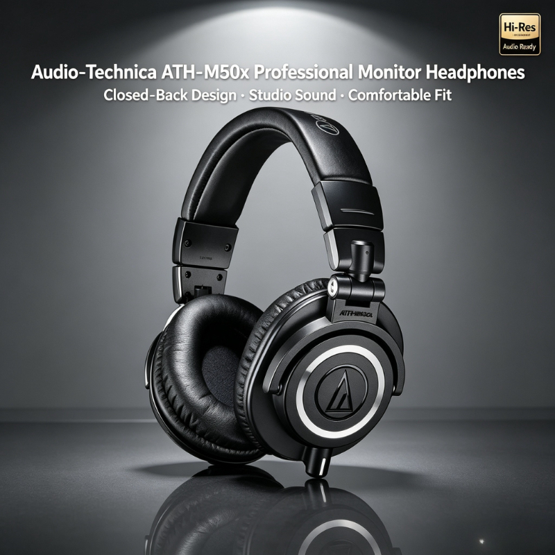 Audio Technica Headphone Ath-M50X - 오디오테크니카 ATH-M50X: 전문가용 스튜디오 모니터 헤드폰,