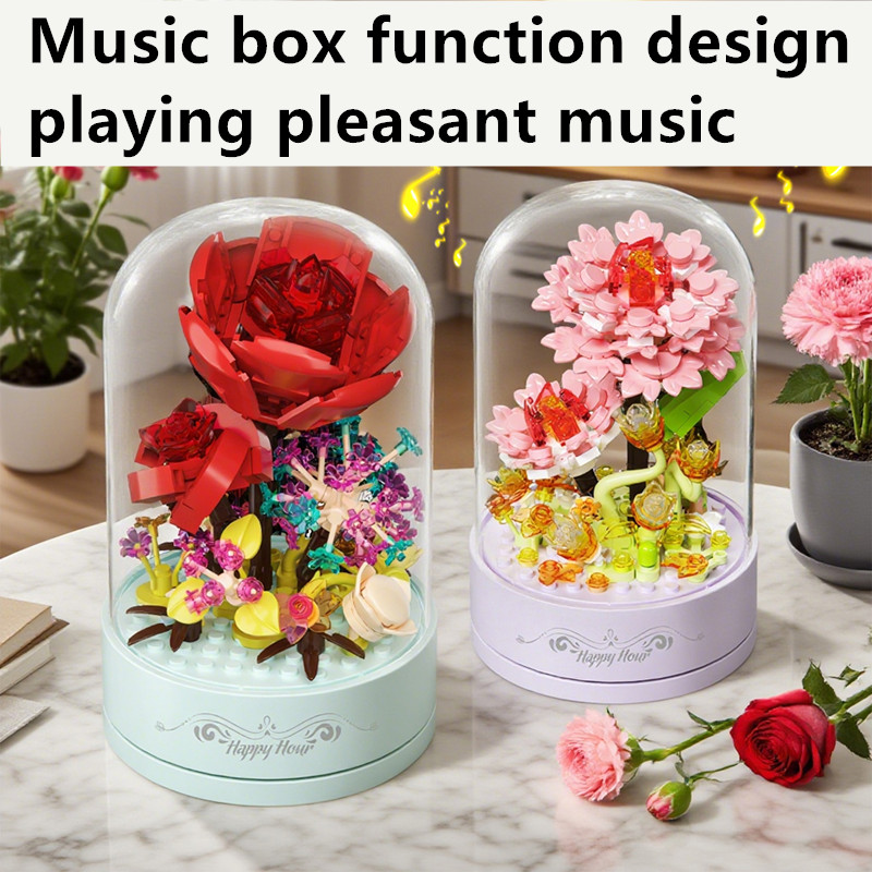 빌딩 블록 뮤직 박스 꽃 모양 장난감 케이크 모델 장식 - Musical Instrument Park 리뷰 및 가격